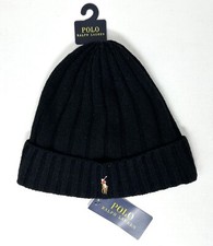 Polo Ralph Lauren Men's Wool Blend Ribbed Cuff Knit Beanie Hat Black - NWT