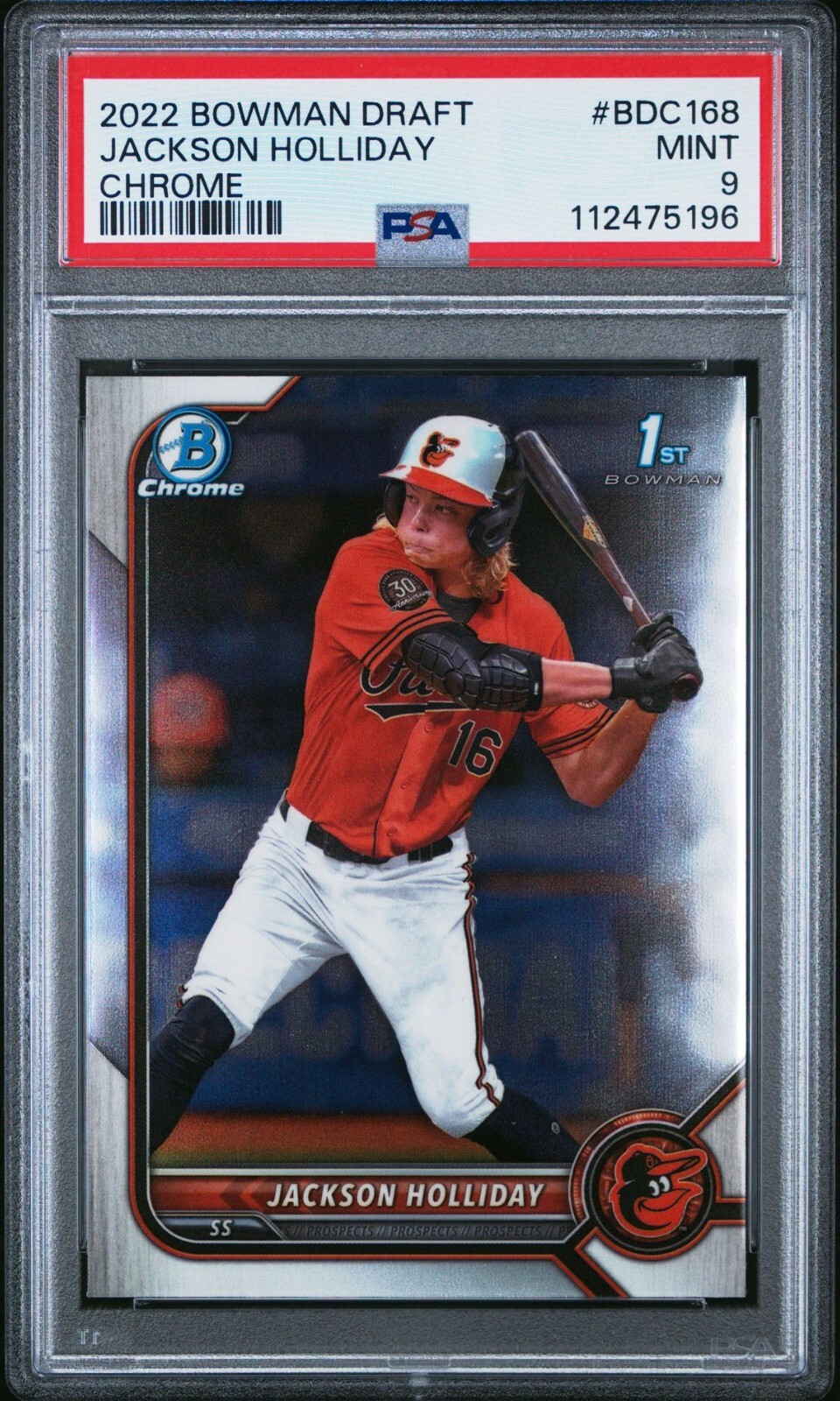 JACKSON HOLLIDAY 2022 Bowman Draft 1st Rookie Chrome #BDC-168 PSA 9 MINT Orioles view 3