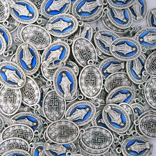 Bulk Blue Enameled Miraculous Medals - SILVER PLATED - Italian Made - 1 Inch