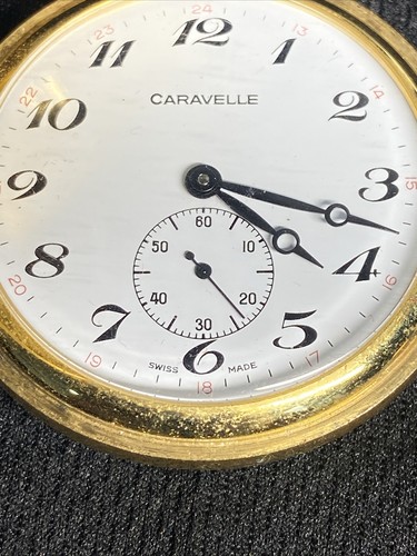 Caravelle Bulova Ancre Ligne Droite Pocket Watch #3223 Gold Tone Spiral Works - Picture 15 of 23