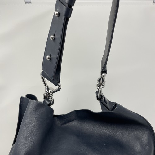 ALLSAINTS Captains Tote Women Navy Blue Leather Bag Shoulder Strap Chain Purse - Picture 3 of 18