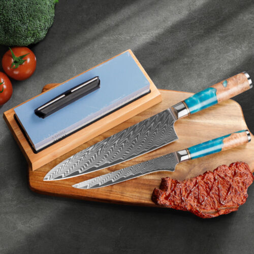 3pc Kitchen Set,Damascus Chef Knife+Bone Cutting Knife+Sharpening Stone - Picture 3 of 6