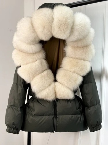 Women’s Winter Puffer Jacket - Fox Fur Hood, Duck Down, Waterproof - Picture 4 of 6