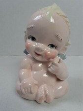 Lefton Kewpie 2718 Cute Vintage Ceramic Baby 7  Glazed 1969 Sitting Baby 1020