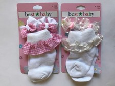 8 Piece Set Baby Infant Socks  Matching Hair Accessories White Pink NEW