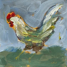 Original Abstract Rooster Acrylic Painting On 4x4 Inch Wood Panel