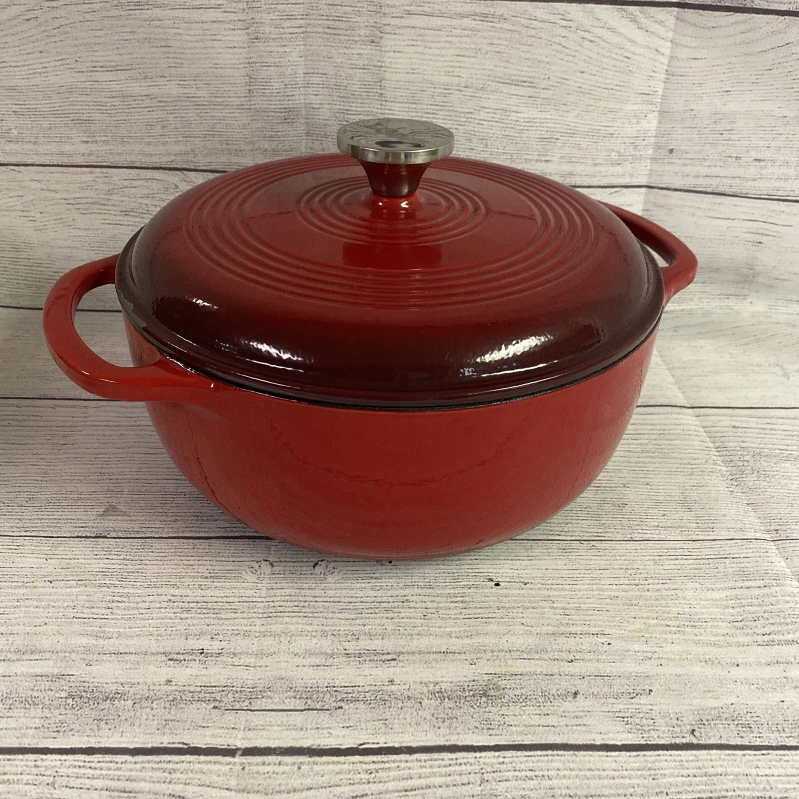 Lodge EC4D43 Enameled Cast Iron Dutch Oven 4.5-Quart Red Stainless Steel Knob!!!