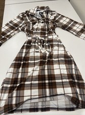 Mlle Gabrielle Long Sleeve Brown Plaid Shirtdress Brown XL