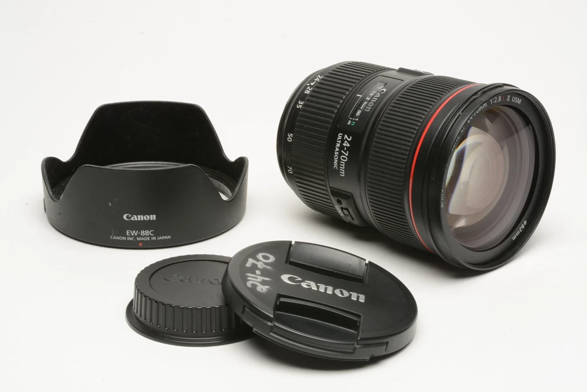 Canon EF 24-70mm f2.8L IS II USM zoom lens, caps + hood, very clean