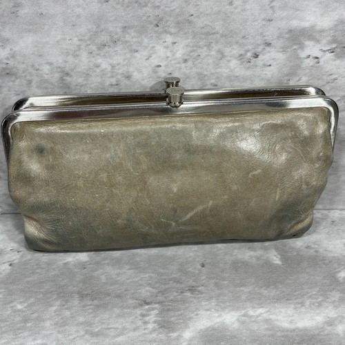 Hobo International - Lauren Double Kisslock Leather Wallet Distressed Gray