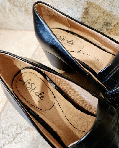 LifeStride | Devyn Women's Black Croc Leather Block Heels Shoes Size 7 M | CUTE! - Picture 7 of 12