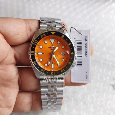 Brand New Seiko 5 Sports SSK005 GMT Watch Orange Automatic Steel