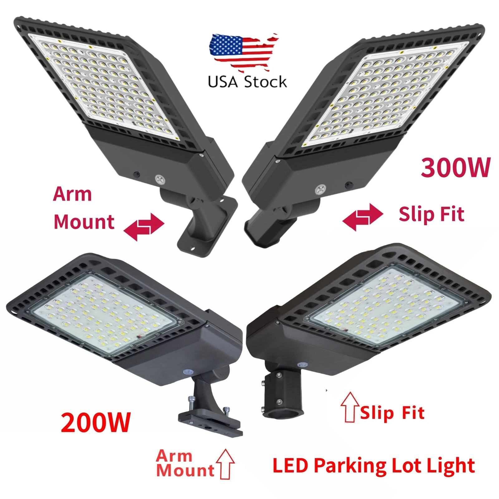 200W 300W LED Parking Lot Light, Dusk to Dawn Area Lighting with Photocell, IP65