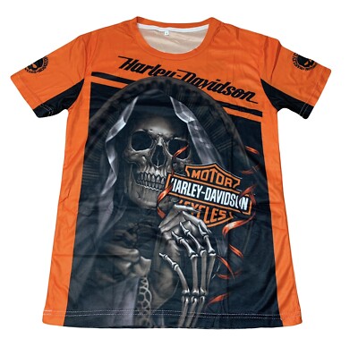 Harley Skull Crypt Keeper Motorcycles Men's Graphic T- shirt Black/Orange
