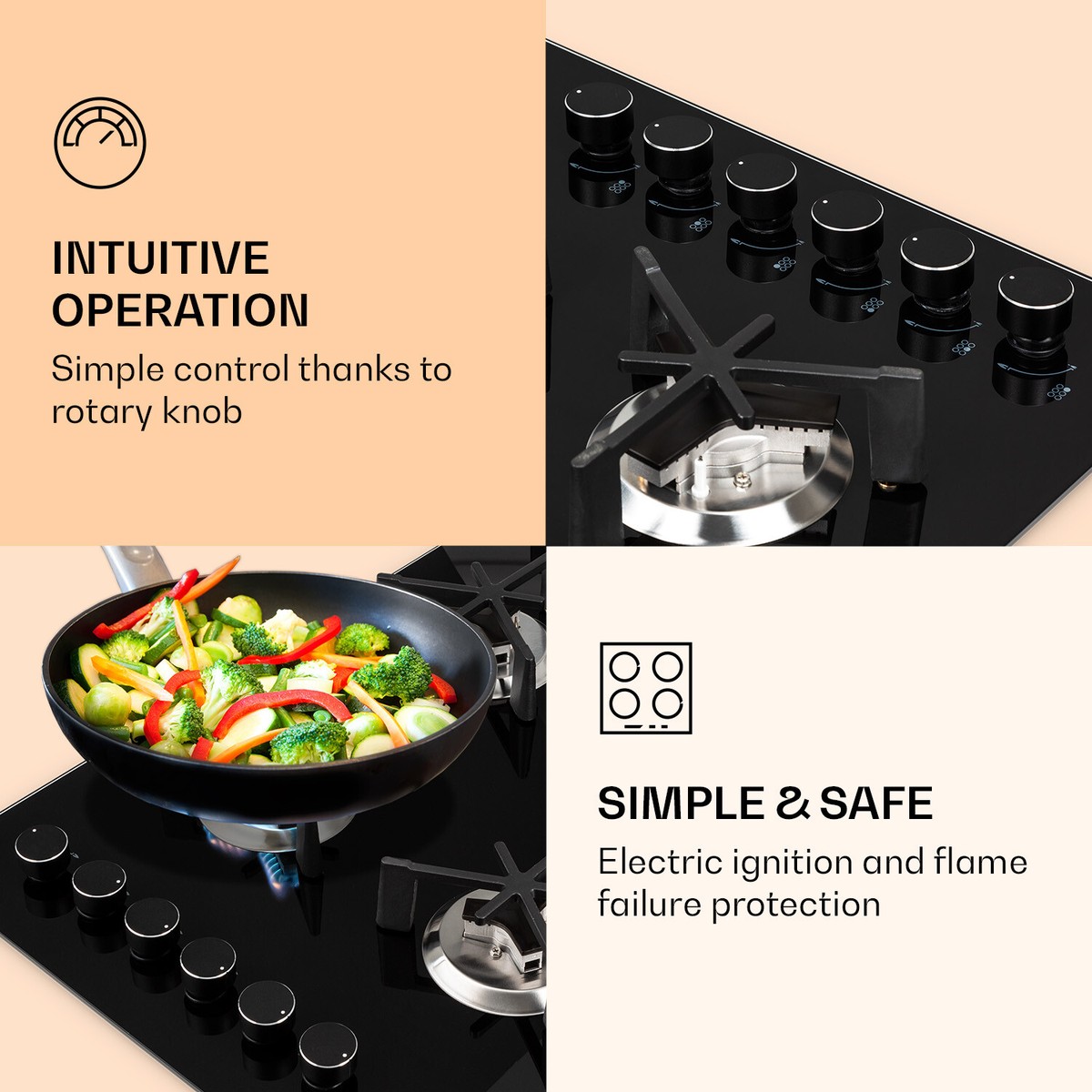 Gas Hob 90 cm 6 Burner Hot Plate Glass Ceramic Gas Cooker Gas Burner Hob  Black | eBay