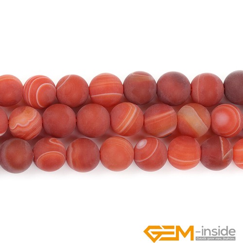 Red Agate Banded Natural Gemstone Frosted Matt Round Jewelry Making Beads 15" AU - Foto 12 di 39