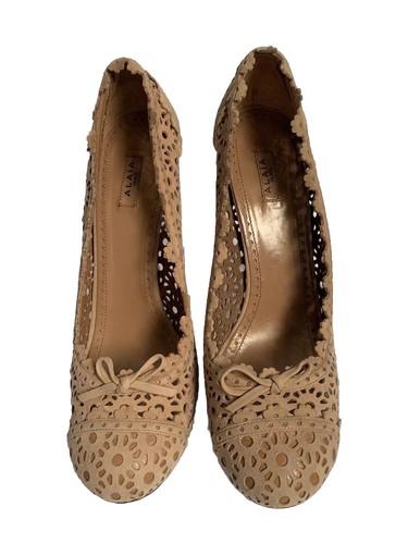 ALAIA Azzedine Shoes Beige Lambskin Laser Cut Heel Bow On Front EU 40.5 UK 7.5 - Picture 2 of 13
