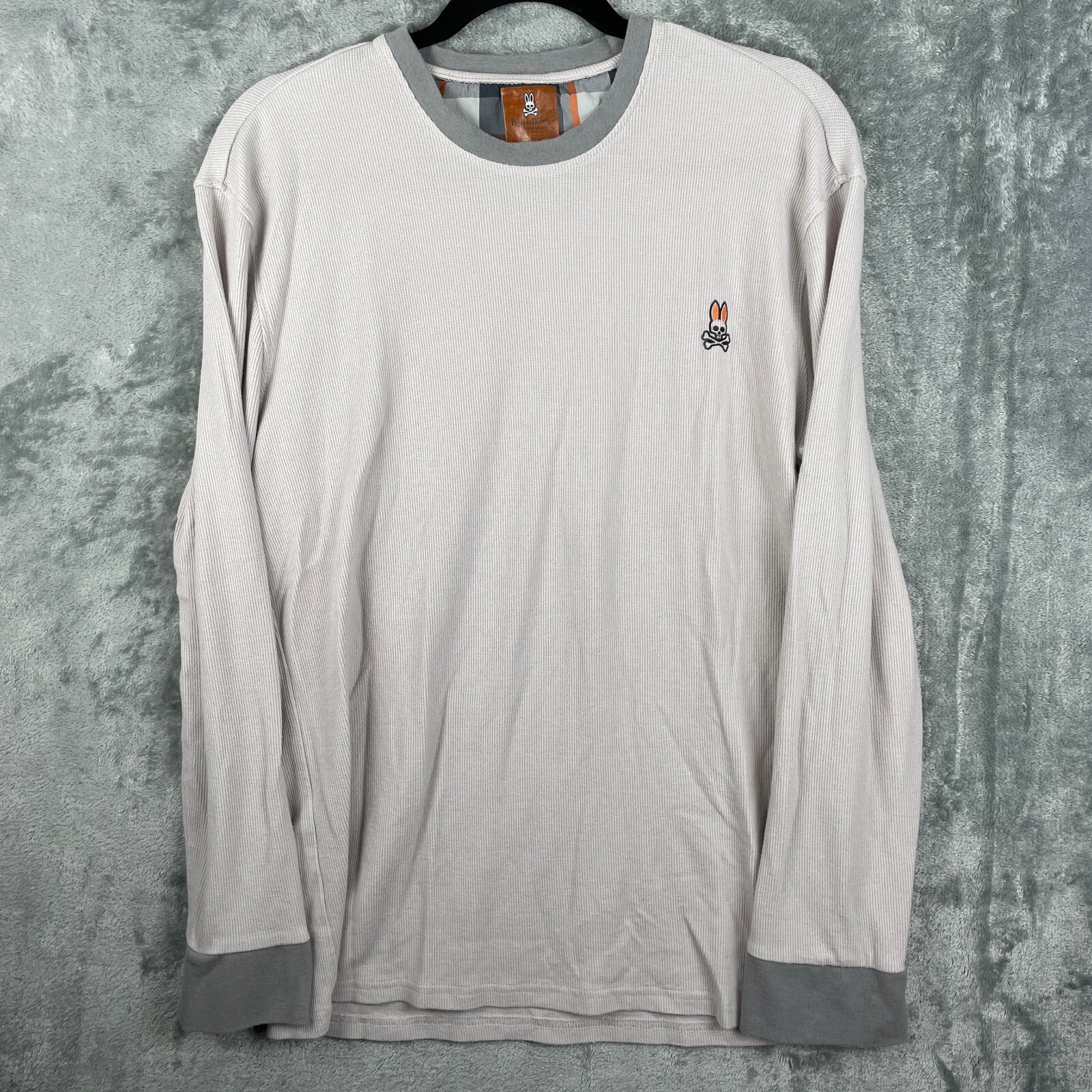Psycho Bunny T-Shirt Mens Large L Beige Gray Tipped Waffle Knit Thermal Lounge