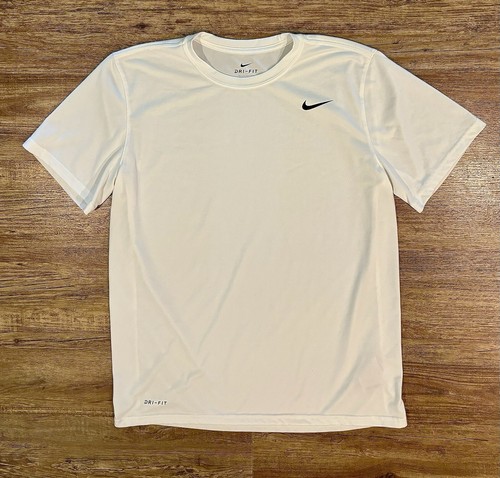 Nike Woman M Dri-Fit Active Wear White Polyester Top Crew Neck Short Sleeves - Picture 2 of 2
