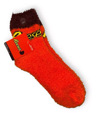 Reese's Men's Novelty Ankle Fuzzy Socks Orange 1 Pair Shoe Size 6-12