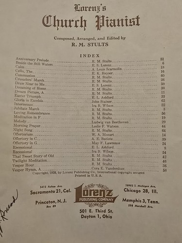 Lorenz's Church Pianist RM Stults Sheet Music Book 1928 Sacred Music Piano ** - Picture 12 of 16