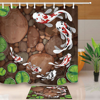 Japanese koi and waves Shower Curtain Bathroom Decor Fabric /& 12hooks 71*71inch
