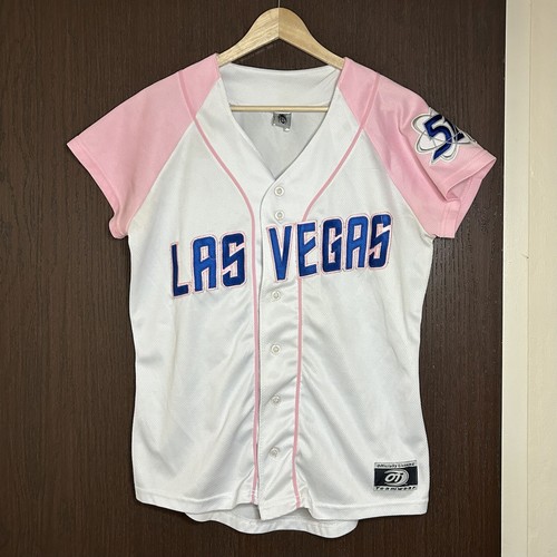 Vintage 90s Y2K Las Vegas 51s MiLB Baseball Jersey White Pink Womens Medium - Picture 2 of 8