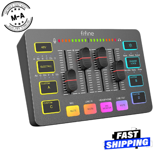 Gaming Audio Mixer for Streaming, RGB PC DJ Mixer with XLR Mic Interface & Sound - Picture 1 of 7