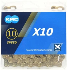 KMC X10 GOLD Ti-N Nitride 10-Speed Bike Chain 116L fits Campagnolo SRAM Shimano