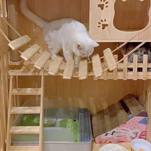 50cm/100cm Rope Ladder Wall Mounted Cat Shelves Cat Tree Furniture Wood Sisal - Picture 2 of 13
