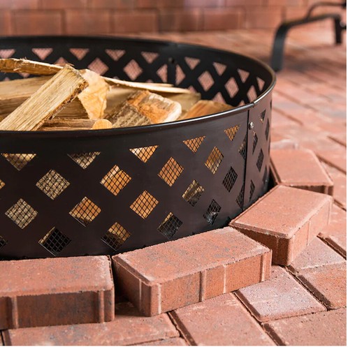Stahl Outdoor Lagerfeuer Ring 30 Zoll Feuerstelle aus schwarzem Holz mit rundem Gittermuster - Bild 4 von 7