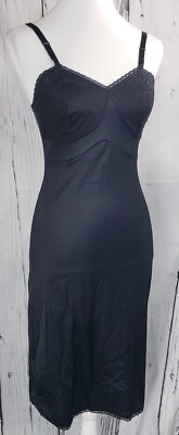 VTG Nancy King Lingerie Dress Full Slip Lace Nylon Adjustable 2180 Ivory Size 32