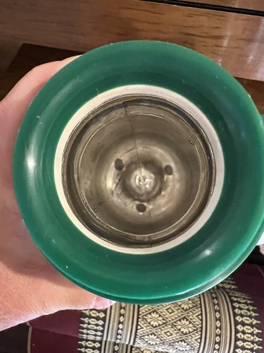 vintage insulated Thermos 12" tall w/ cup. green plastic outside, glass inside. - Picture 5 of 7