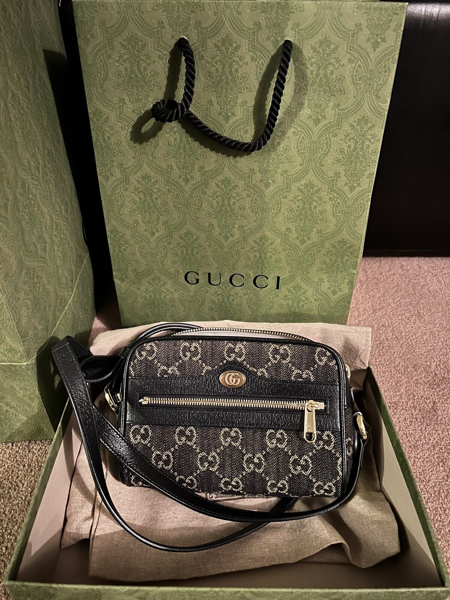 RARE Gucci Vintage Black Denim Ophidia Jacquard Crossbody