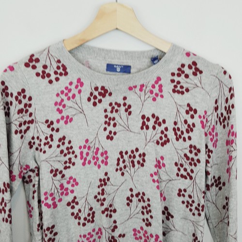 GANT Womens Size S or 10 Grey Floral Jacquard Cotton/Cashmere Sweater Jumper Top - Picture 2 of 8