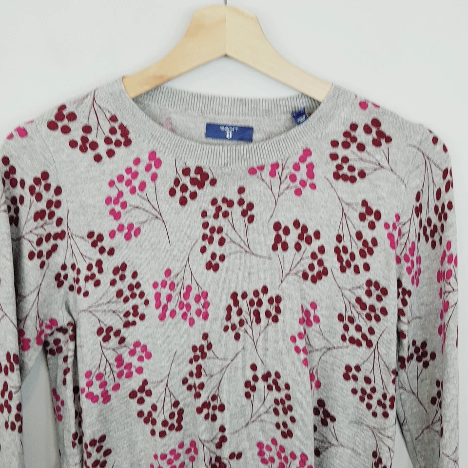 Suéter Jersey Top GANT Mujer Talla S o 10 Gris Floral Jacquard Algodón/Cachemira Foto 2 de 4