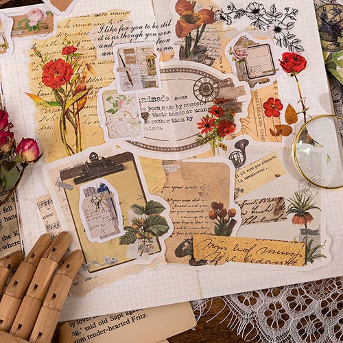46 Pcs/Box Vintage Botanical Stickers Aesthetic Flowers Hand Account