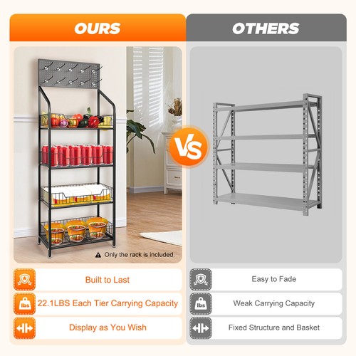 4-Tier Mobile Retail Display Rack Snack Storage Organizer Basket Stand Cart+Hook - Picture 3 of 22