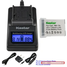 Kastar Battery LCD Fast Charger for Canon NB-13L CB-2LH & PowerShot G7 X Mark II