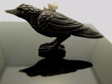 Black Crow Water Buffalo Horn Sterling Silver 3D Bird Pendant Talisman Necklace