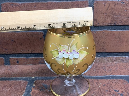 Murano Venezia Italian Hand Painted Floral Gold Gilt Brandy Snifter glass - Picture 4 of 9