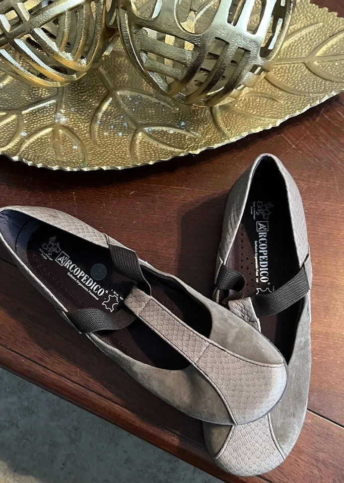 Arcopedico 6411 TALIA желтовато-коричневый кожаный Т-образный ремень Mary Jane плоский размер 10 ортопедический - Изображение 3 из 4