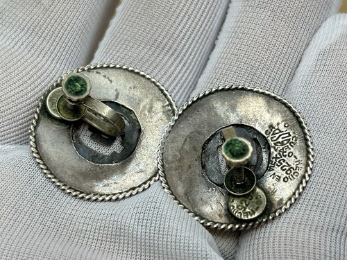 .925 Sterling Silver Earrings Mexico Shield Clip-On 1" 8.2g - Picture 2 of 4