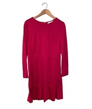 Loft Long Sleeve Ruffle Hem Knit Dress Women’s 10 Zip Closure Pink