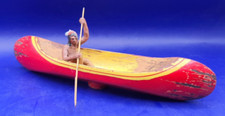 1930's WESTERN Elastolin Wooden Canoe w/ Native Indian Figure - MADE IN GERMANY