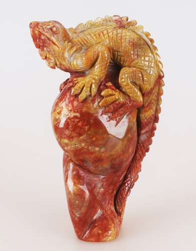 Cristallo di quarzo agata India naturale 5,5" intagliato a mano lucertola intaglio animale 450g - Foto 1 di 8