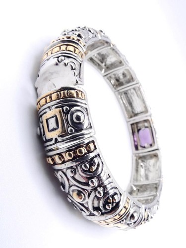 GORGEOUS Designer BALINESE Silver Gold Plated Purple Blue Crystals Bracelet - Picture 8 of 12