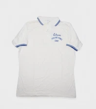 Vintage Polo Shirt Mens M Ringer Chain Stitch Name 70s 80s Made in USA Workwear