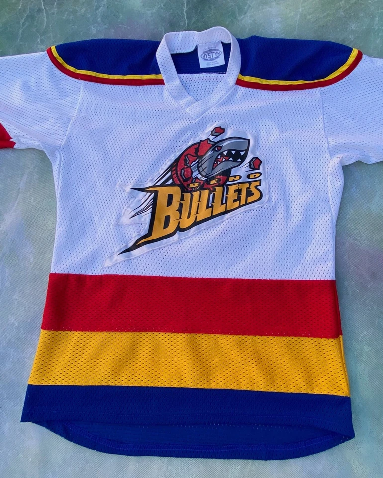 Camiseta de hóquei vintage Bend Bullets Evoy #45 tamanho Youth XL__FEITA NOS EUA. - Imagem 3 de 4