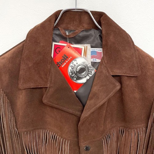 Schott Western Fringe Suede Leather Jacket Blouson Men Size 34 Brown - Picture 3 of 10